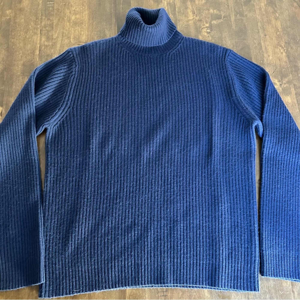 Vintage Polo by Ralph Lauren M Navy Blue 100% Wool Turtleneck‎ Ribbed Sweater